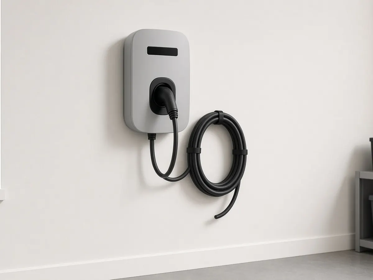 Home EV charger mounted on a garage wall